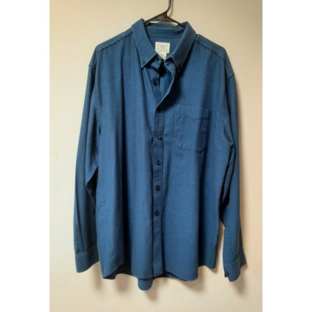 LL Bean Blue Houndstooth Wicked Good Flannel Men's Shirt